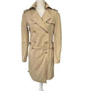 Helmut Lang Women's Double Breasted Cotton Blend Trench Coat Tan Size S